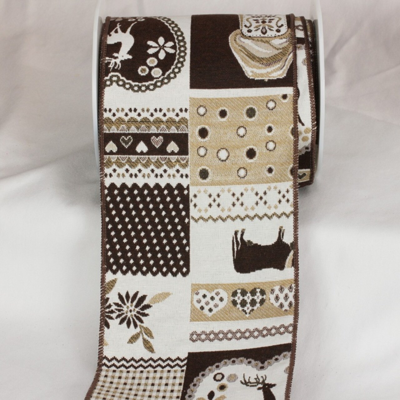 The Ribbon People Brown and White Swiss Alps Wired Craft Ribbon 6" x 9 Yards